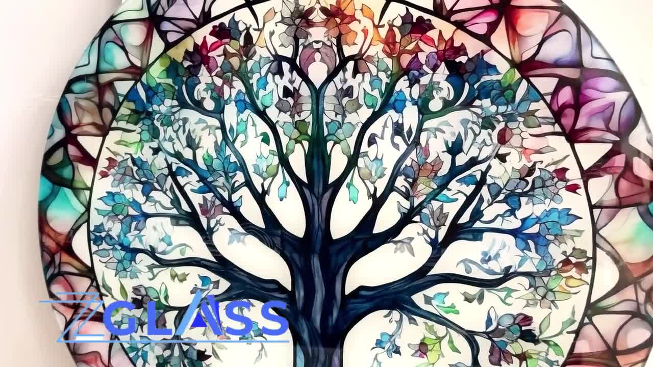 生命の樹ステンドグラスウォールアート：強化ガラスプリント - Etsy 日本